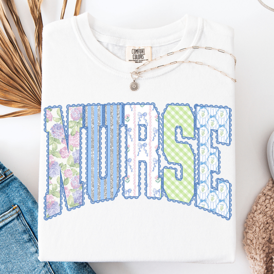 RETRO NURSE COQUETTE FLORAL T-SHIRT