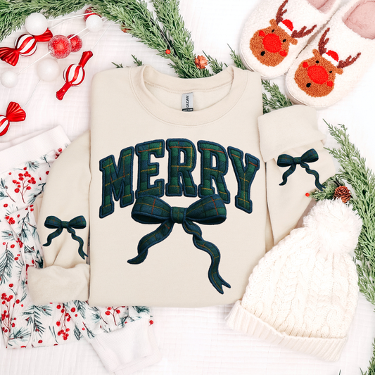 MERRY BOW PLAID SWEATSHIRT