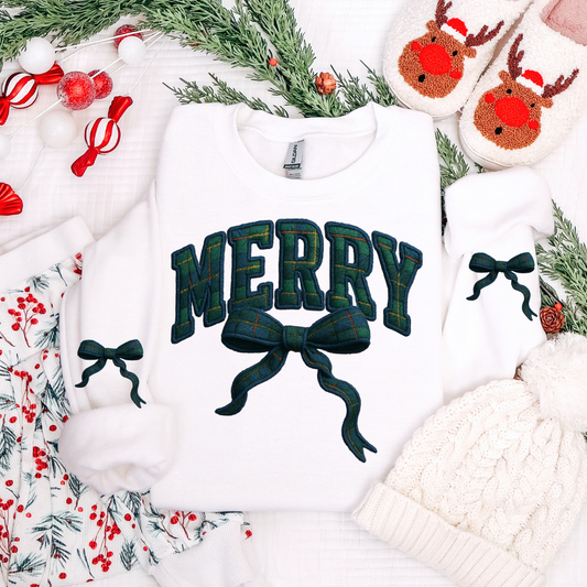 MERRY BOW PLAID SWEATSHIRT