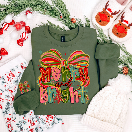 MERRY AND BRIGHT PREPPY COQUETTE BOW SWEATSHIRT