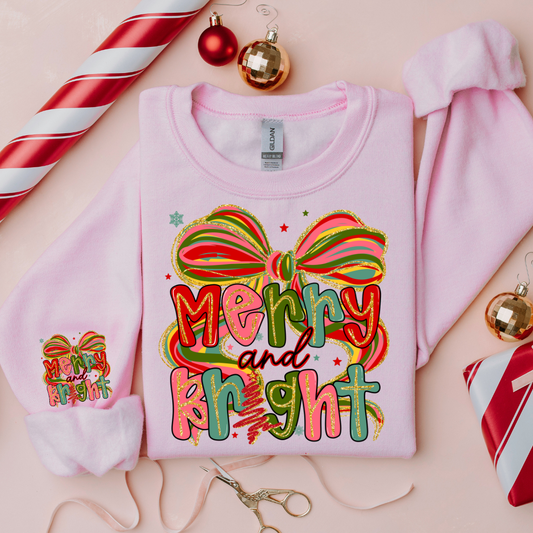 MERRY AND BRIGHT PREPPY COQUETTE BOW SWEATSHIRT