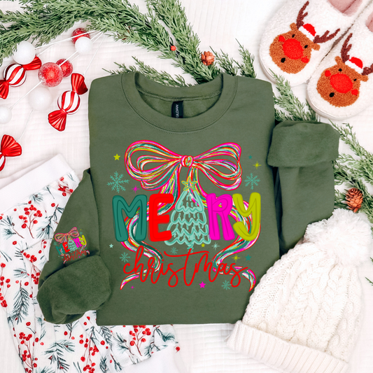 MERRY CHRISTMAS PREPPY COQUETTE SWEATSHIRT