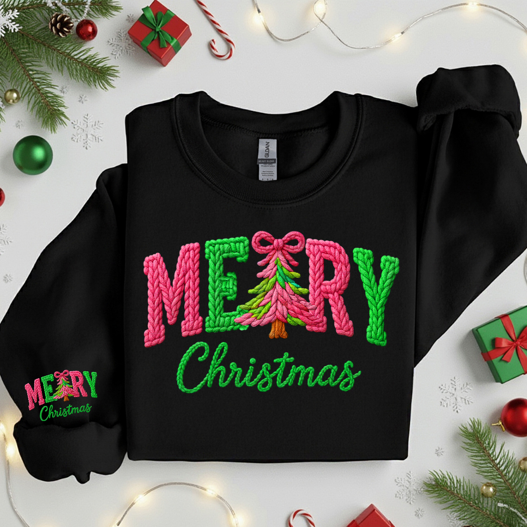 FAUX YARN MERRY CHRISTMAS SWEATSHIRT