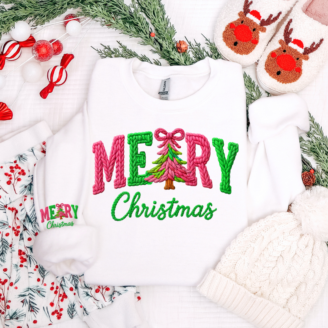 FAUX YARN MERRY CHRISTMAS SWEATSHIRT