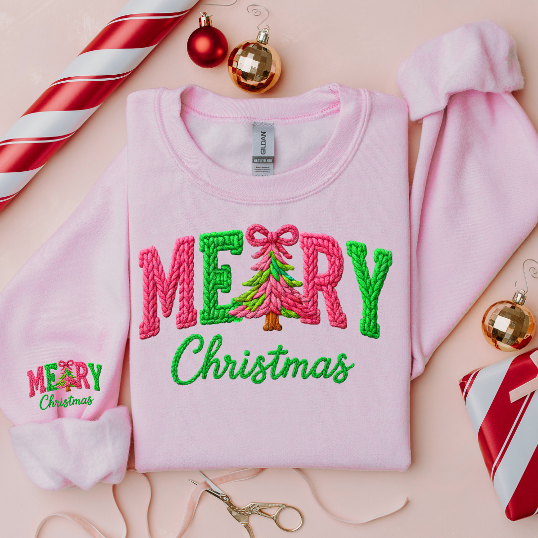 FAUX YARN MERRY CHRISTMAS SWEATSHIRT