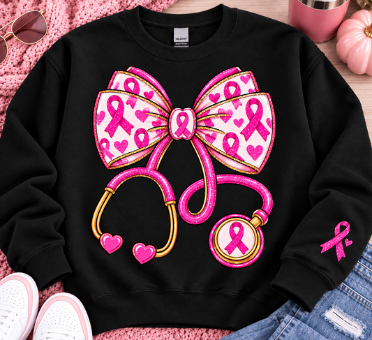 BOW STETHOSCOPE BREAST CANCER AWARENESS SWEATSHIRT