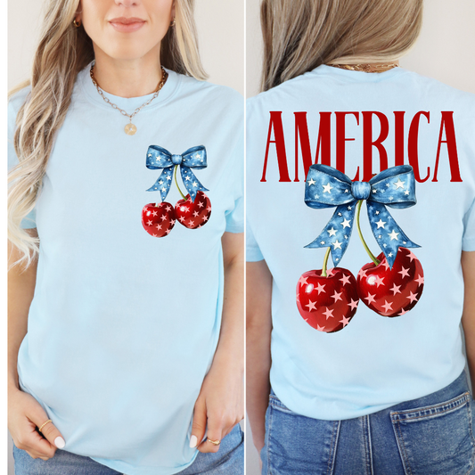AMERICA CHERRIES T-SHIRT (FRONT AND BACK)