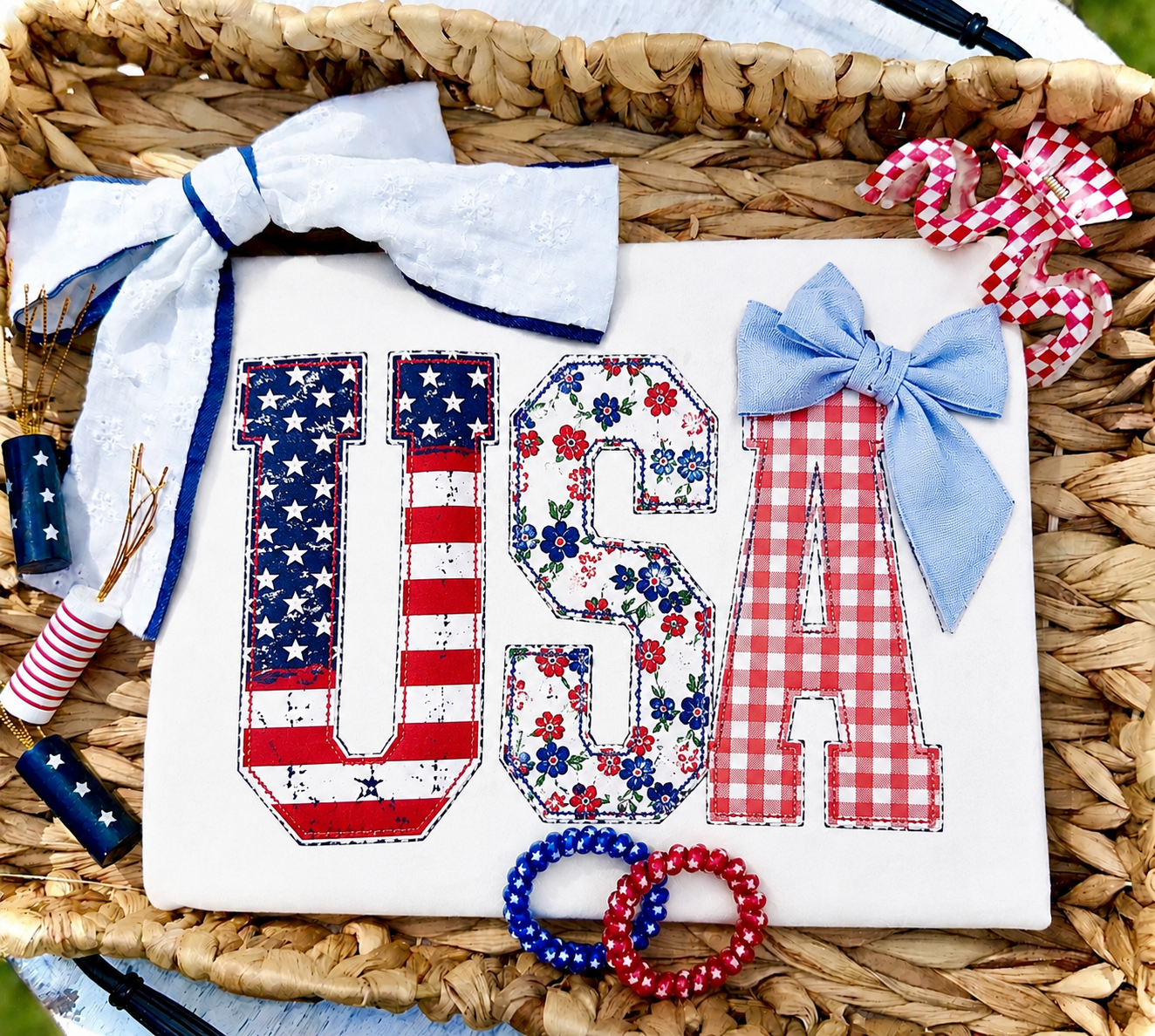 USA PREPPY BOW PATRIOTIC T-SHIRT