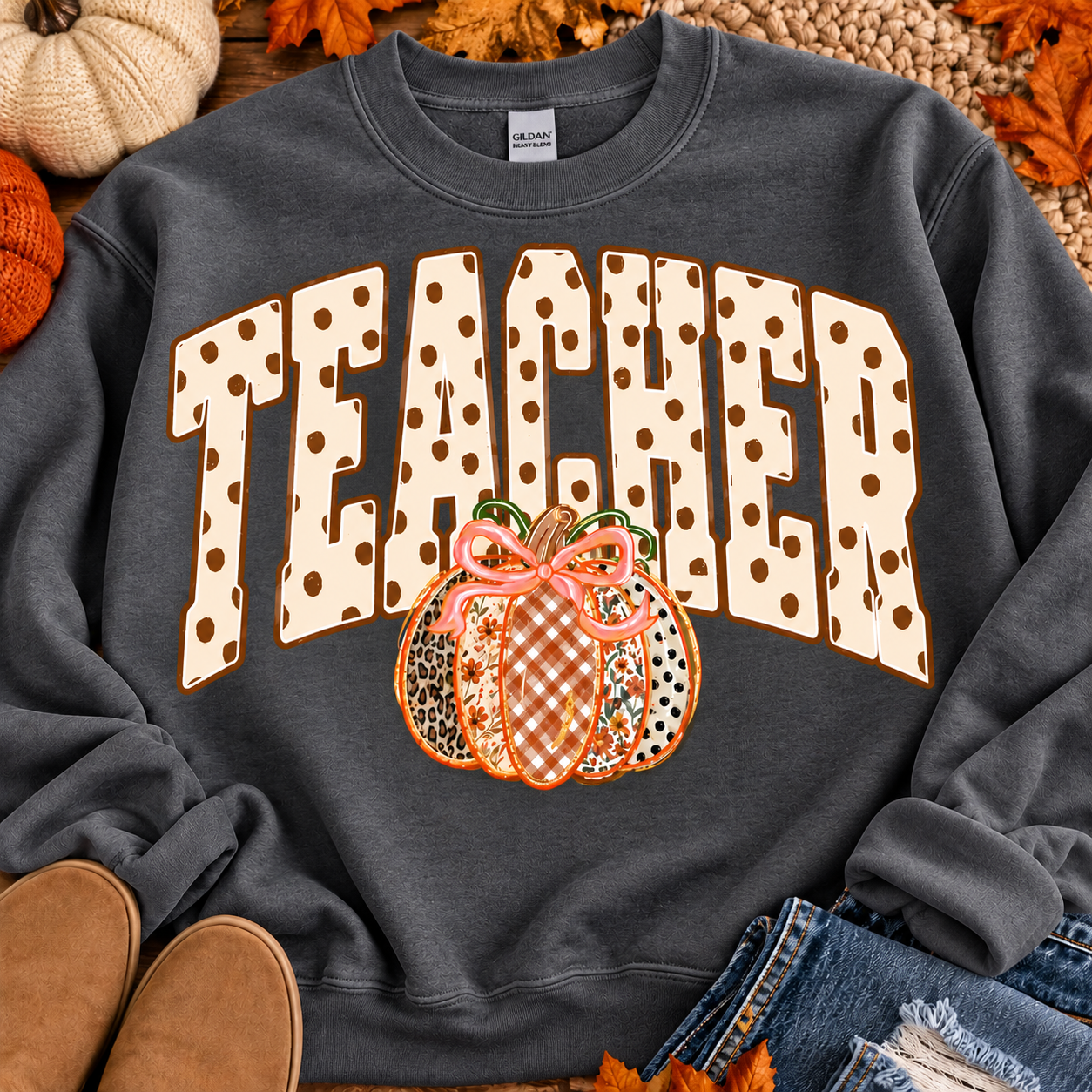 TEACHER POLKA DOT PRINT SWEATSHIRT
