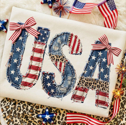 USA FAUX PATCHWORK T-SHIRT