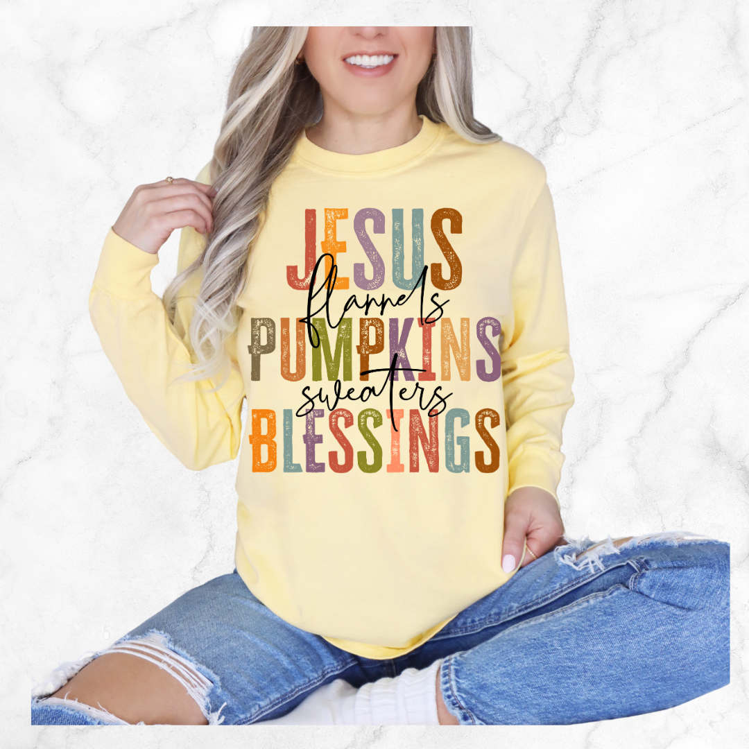 BUTTER COMFORT COLOR JESUS FLANNELS PUMPKINS AND BLESSING SWEATSHIRT