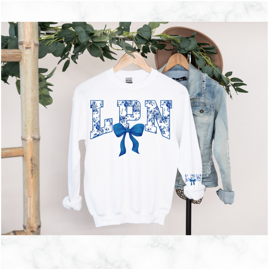 LPN FLORAL BLUE BOW SWEATSHIRT