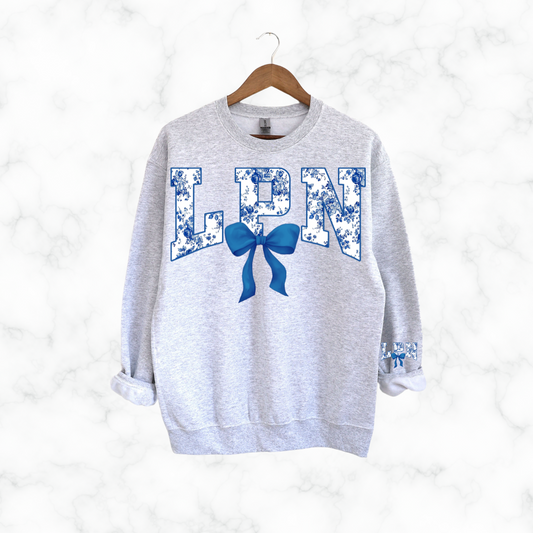 LPN FLORAL BLUE BOW SWEATSHIRT
