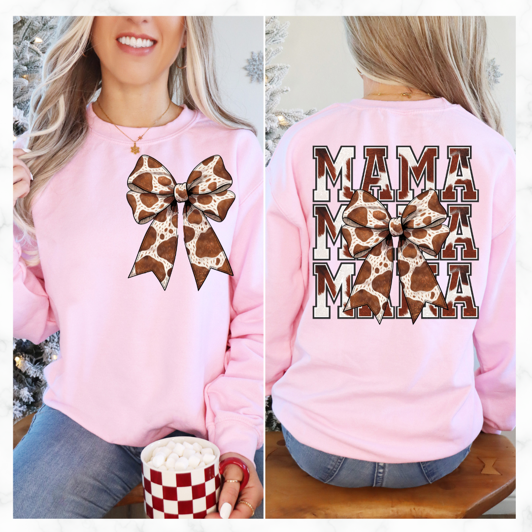 MAMA COW PRINT BOW SWEATSHIRT