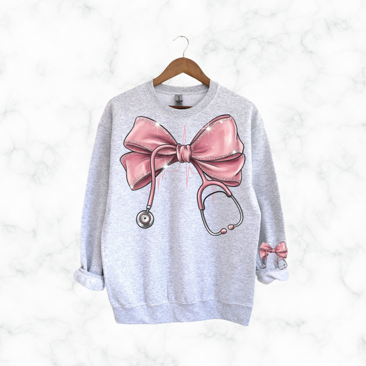 PINK BOW STETHOSCOPE SWEATSHIRT
