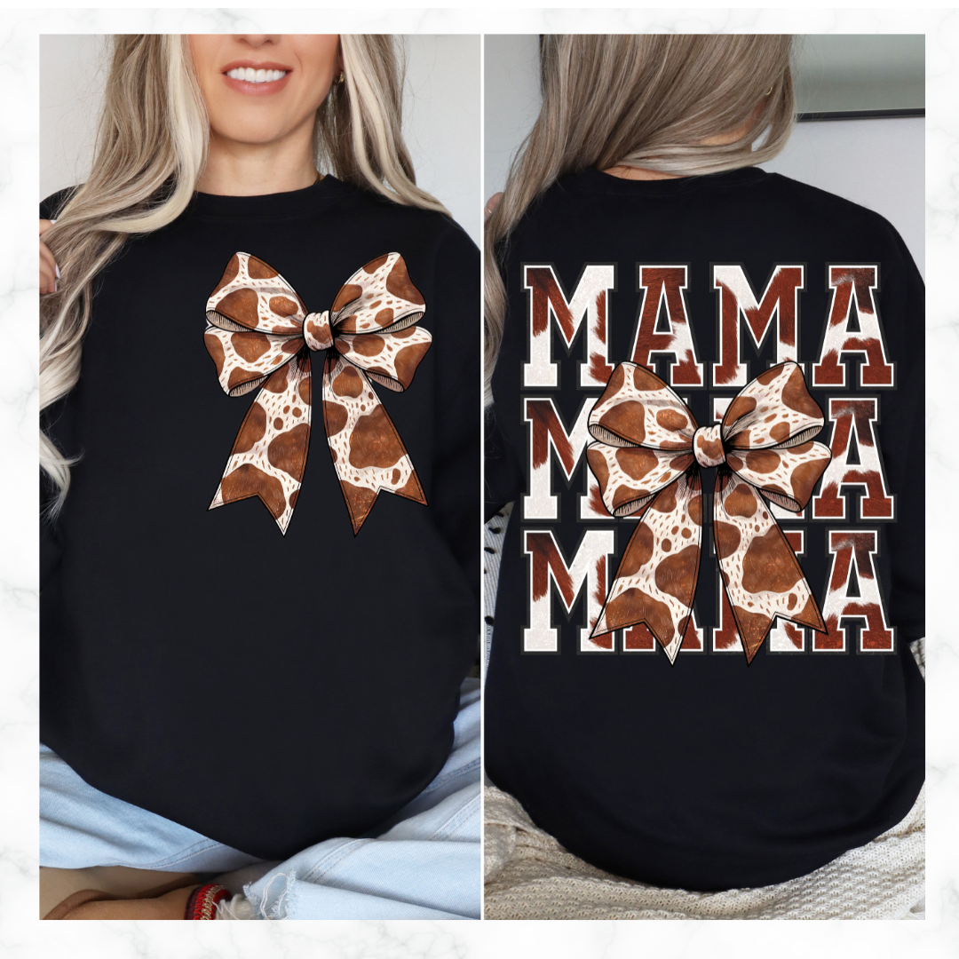 MAMA COW PRINT BOW SWEATSHIRT