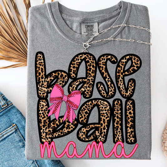 BASEBALL MAMA LEOPARD PRINT T-SHIRT