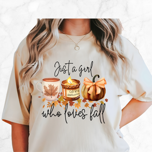 JUST A GIRL WHO LOVES FALL T-SHIRT