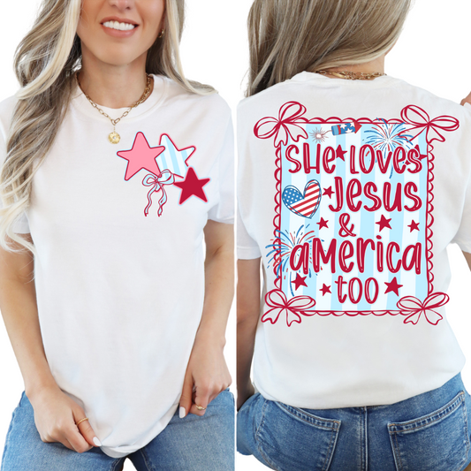 SHE LOVES AMERICA AND JESUS TOO T-SHIRT