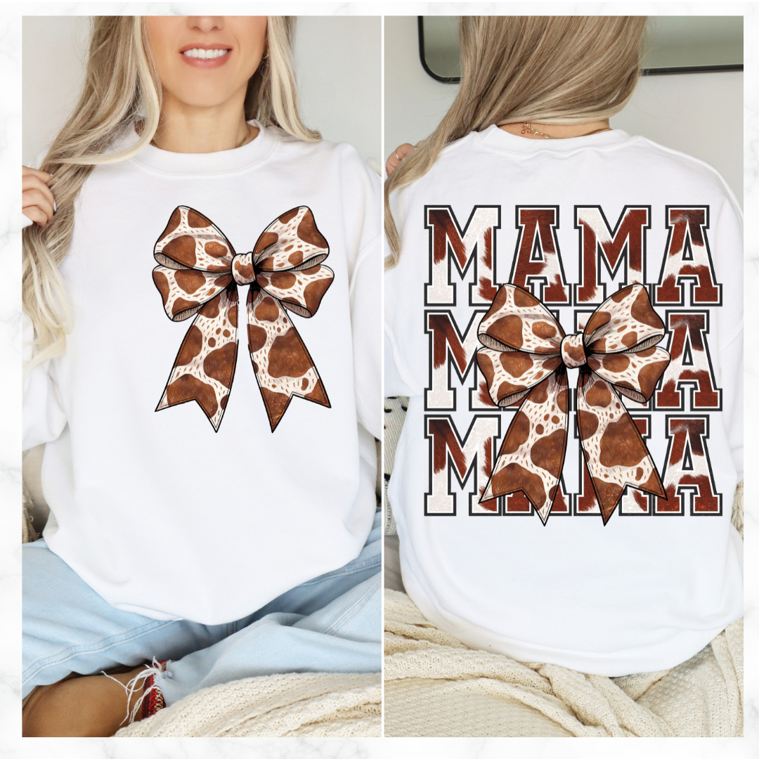 MAMA COW PRINT BOW SWEATSHIRT